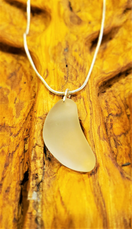 Seaglass Necklace(White-Unique Moon Shape-Large)