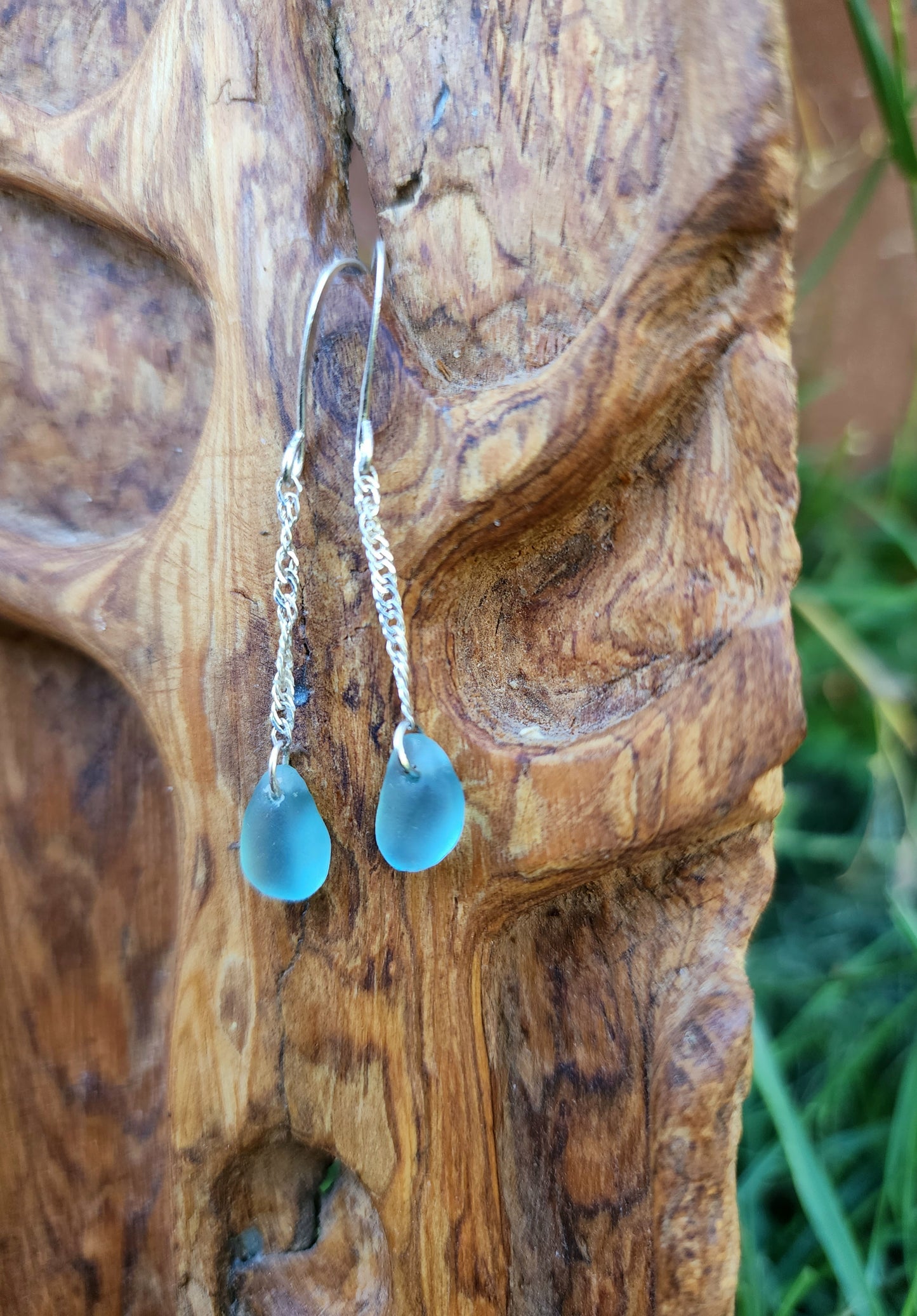 Seaglass Necklace and matching Earrings(Cerulean blue )